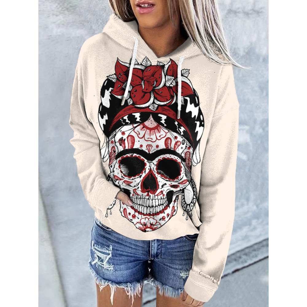 Casual Floral Queen of the Dead Print Hoodie