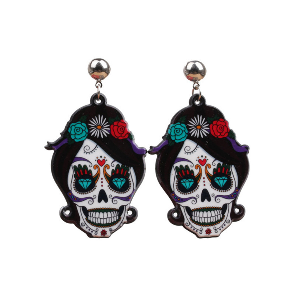 Casual Floral Skull Acrylic Earrings