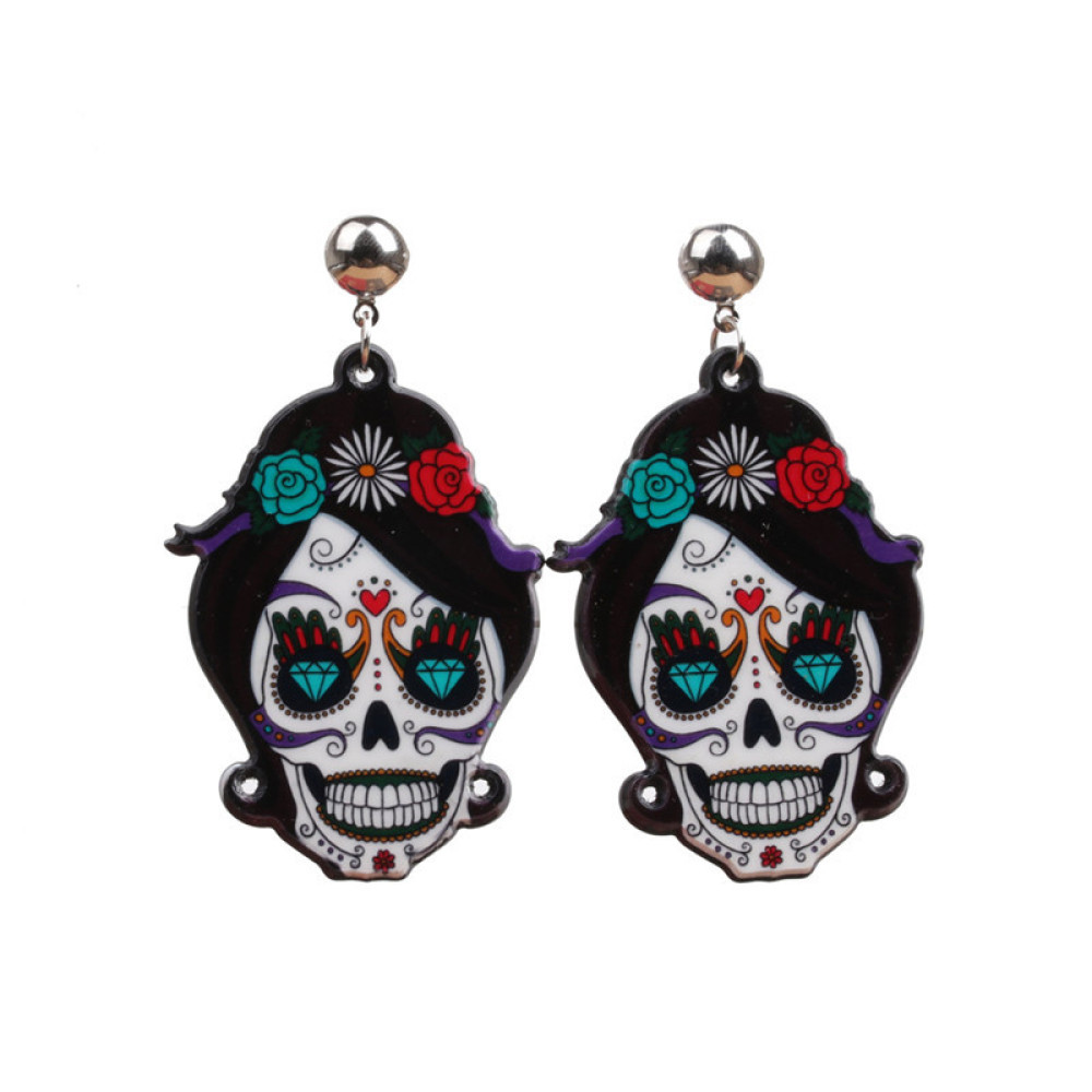 Casual Floral Skull Acrylic Earrings
