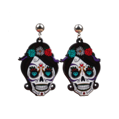 Casual Floral Skull Acrylic Earrings