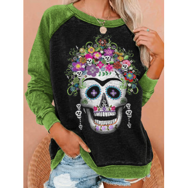 Casual Floral Skull Print Sweatshirt