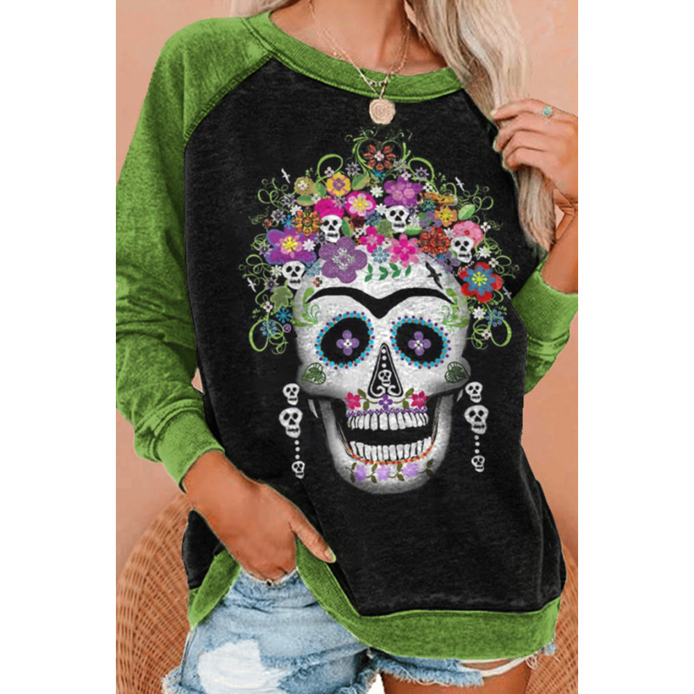 Casual Floral Skull Print Sweatshirt