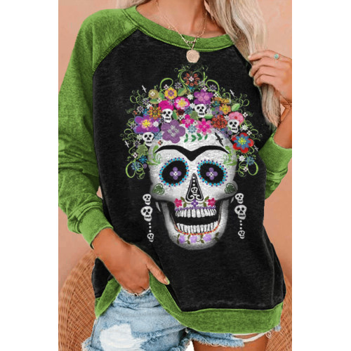 Casual Floral Skull Print Sweatshirt