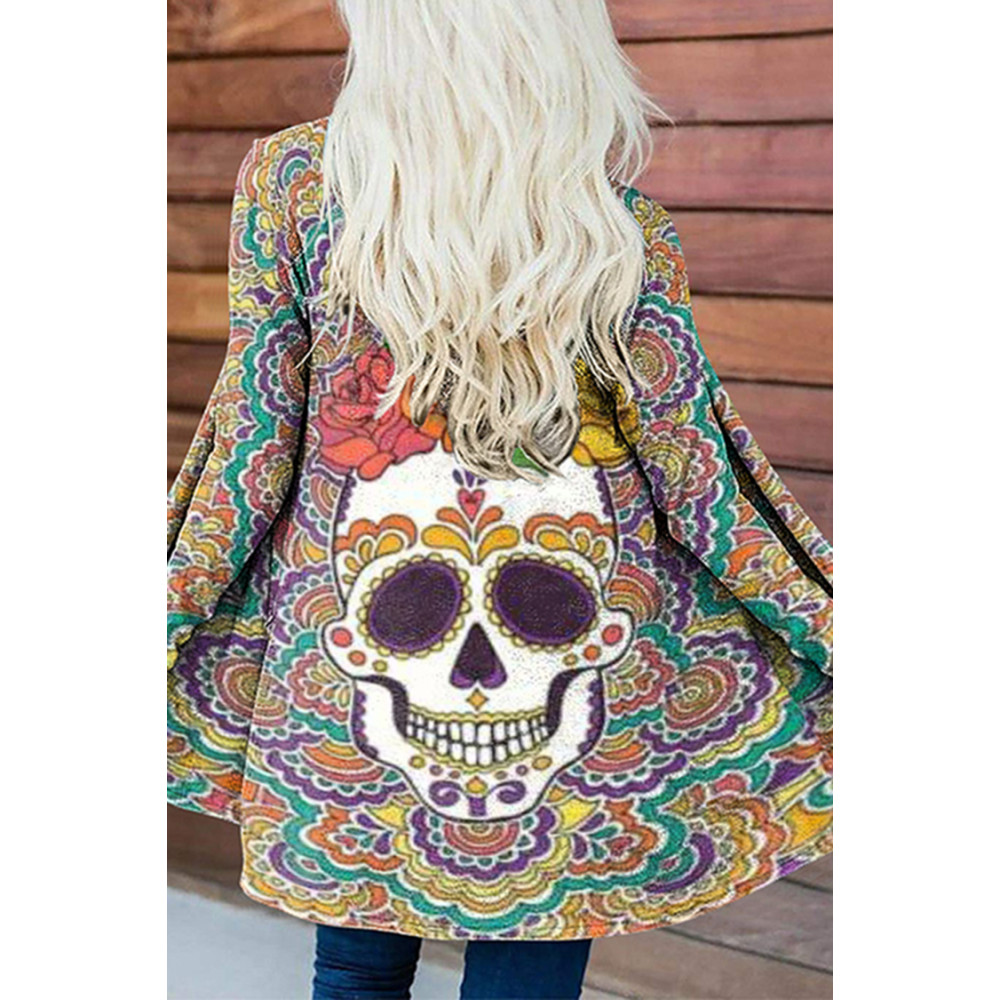 Casual Mandala Skull Print Cardigan