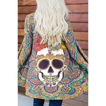 Casual Mandala Skull Print Cardigan