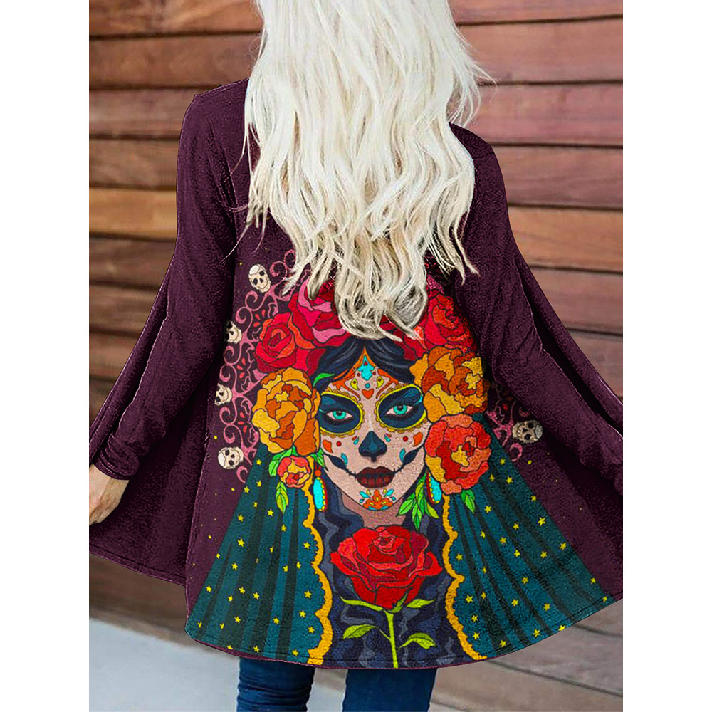 Casual Rose Queen Of The Dead Print Cardigan