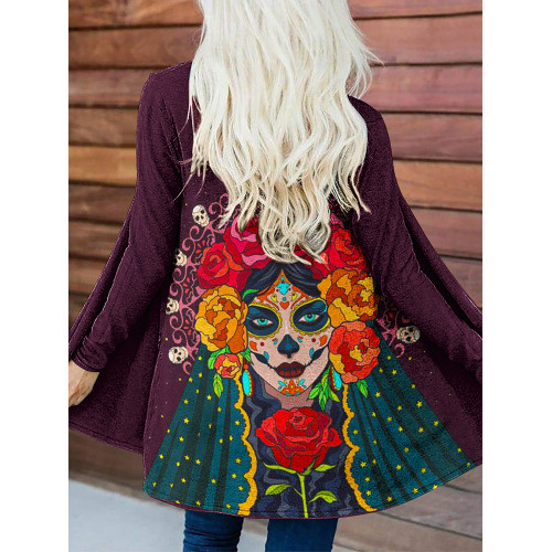 Casual Rose Queen Of The Dead Print Cardigan