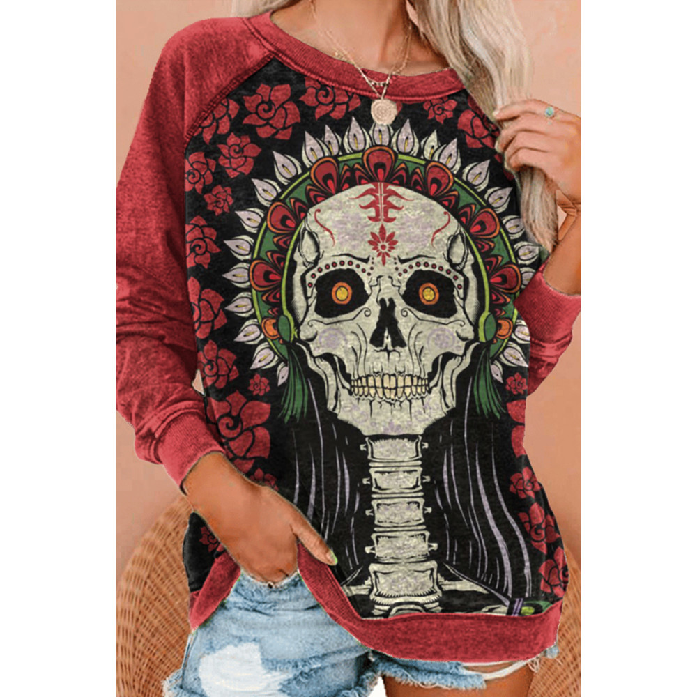 Casual Rose Skull Print Sweatshirt