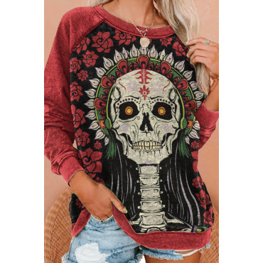 Casual Rose Skull Print Sweatshirt