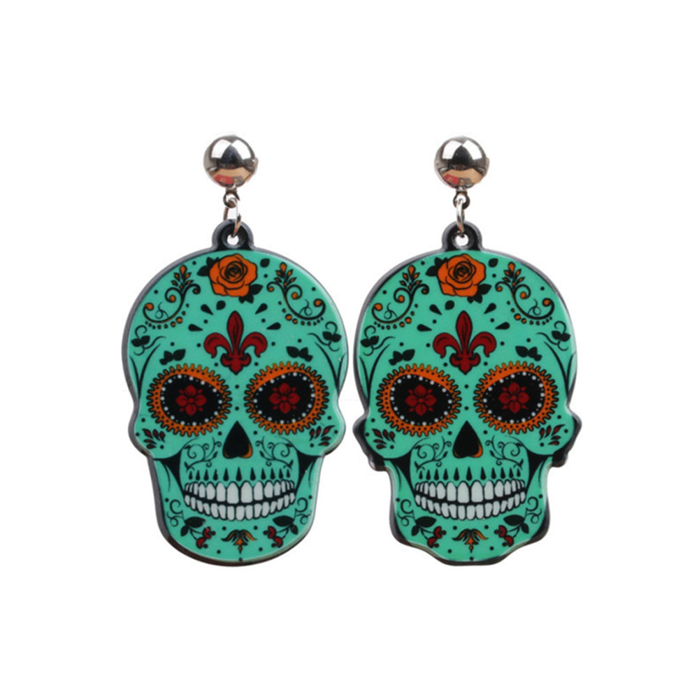 Casual Skull Floral Acrylic Earrings