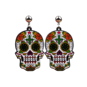 Casual Skull Floral Acrylic Earrings
