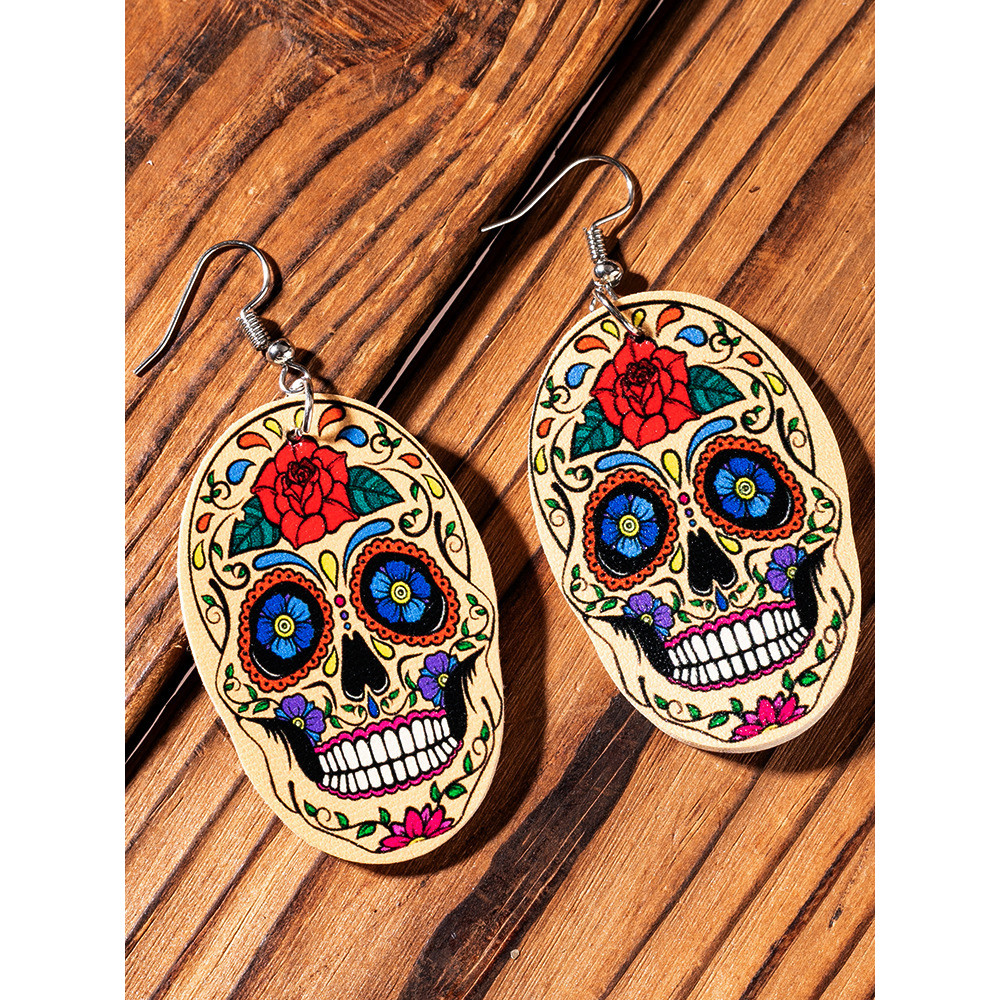 Casual Skull Floral Print Earrings
