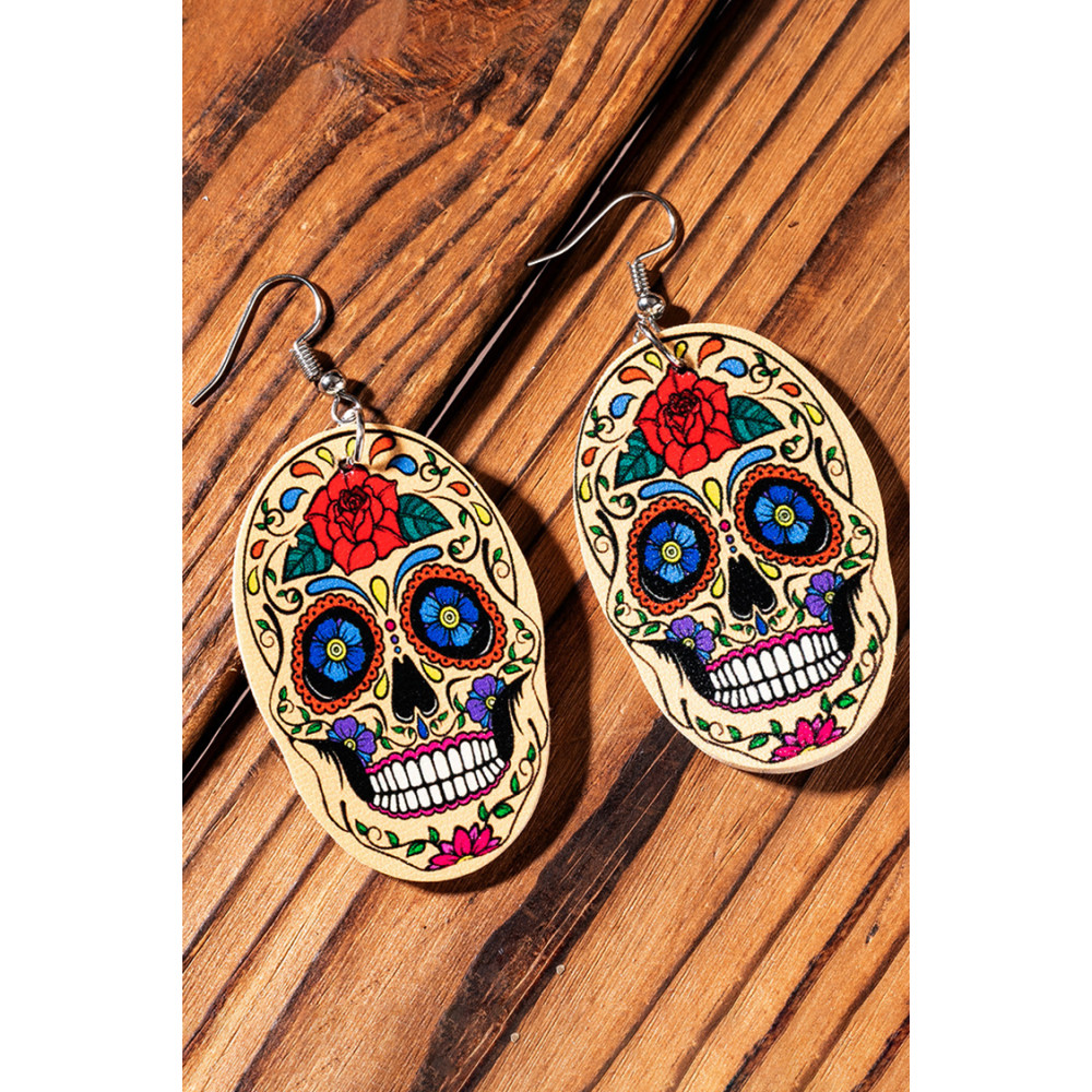 Casual Skull Floral Print Earrings
