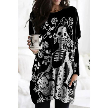 Casual Skull Floral Print Tunic