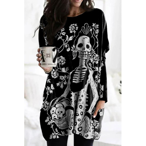 Casual Skull Floral Print Tunic