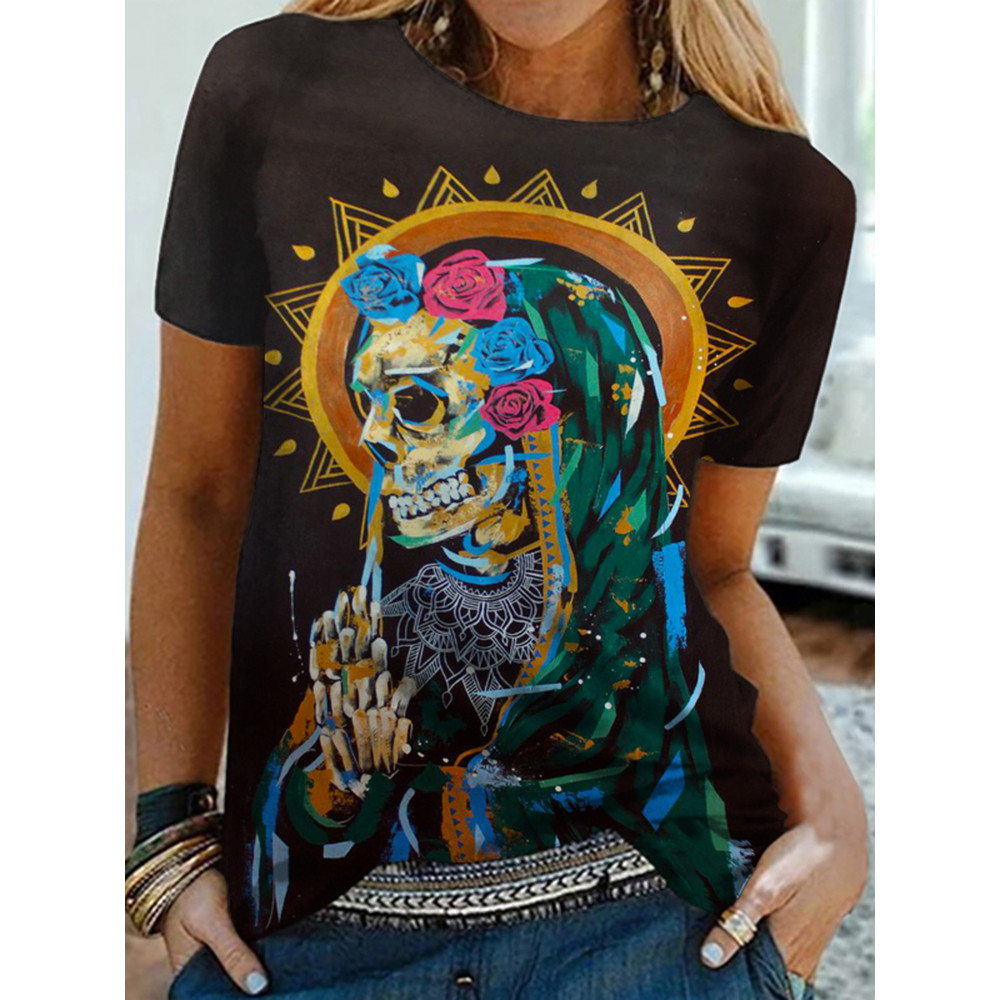 Casual Skull Maria Print T-Shirt