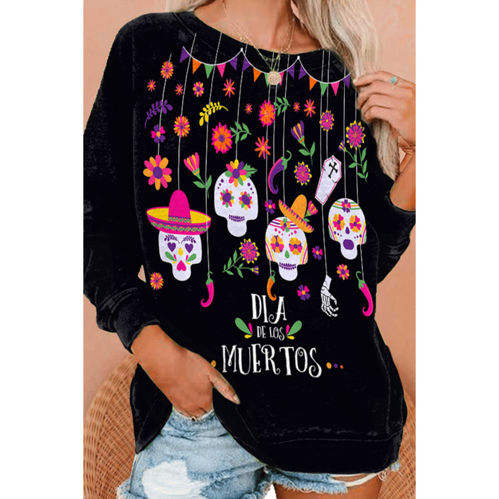 Casual Skull Print Crew Neck Sweatshirt