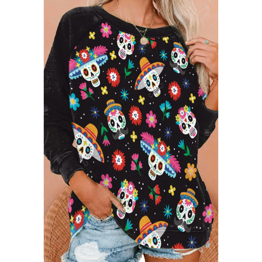 Casual Skull Print Long Sleeve Sweatshirt
