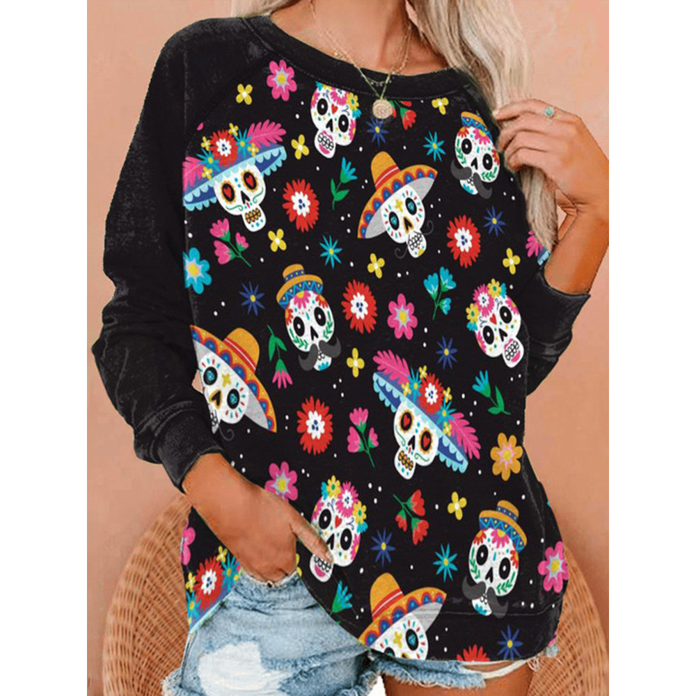 Casual Skull Print Long Sleeve Sweatshirt