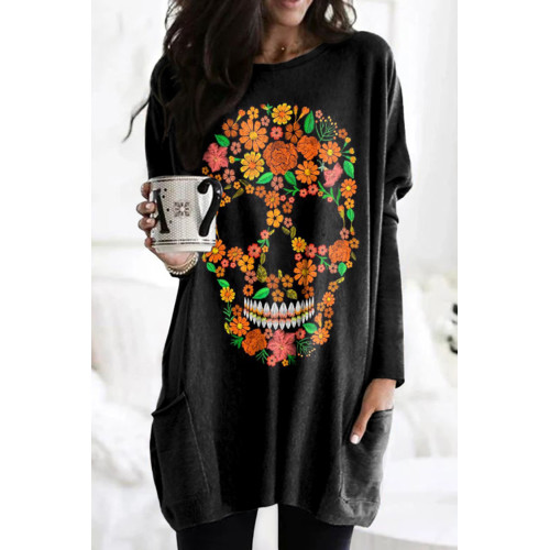 Casual Tagetes Erecta Skull Print Tunic