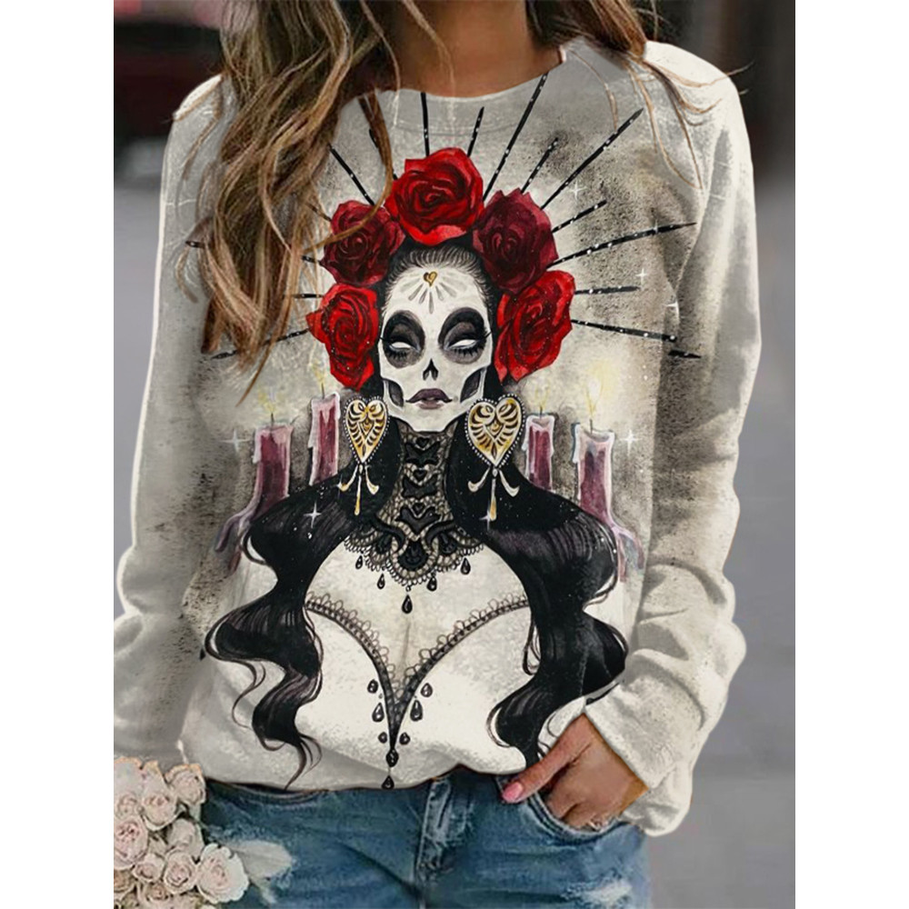 Casual Undead Queen Print Long Sleeve Sweatshirt