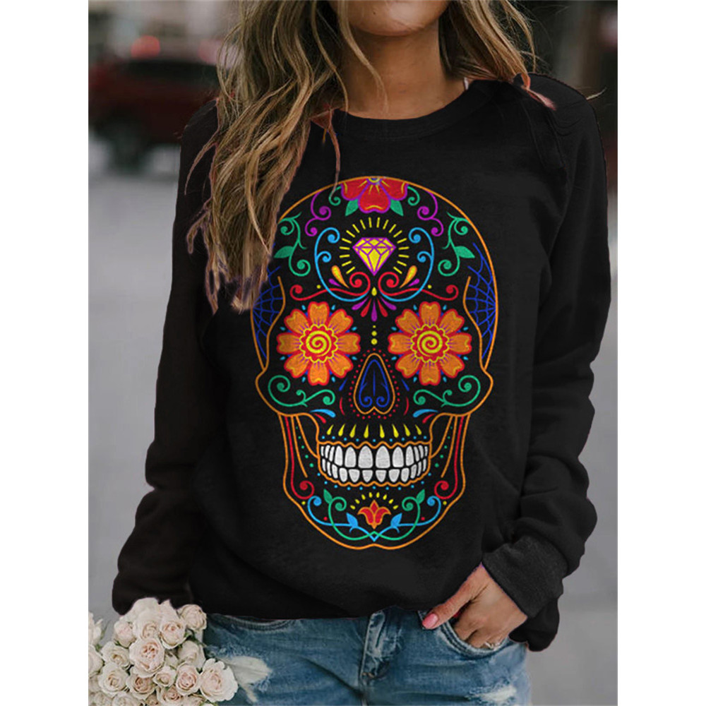 Colorful Sugar Skull Print Casual Sweatshirt