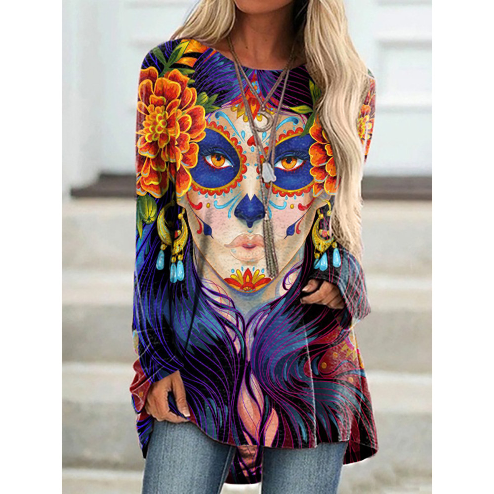 Crew Neck Death Queen Print Tunic