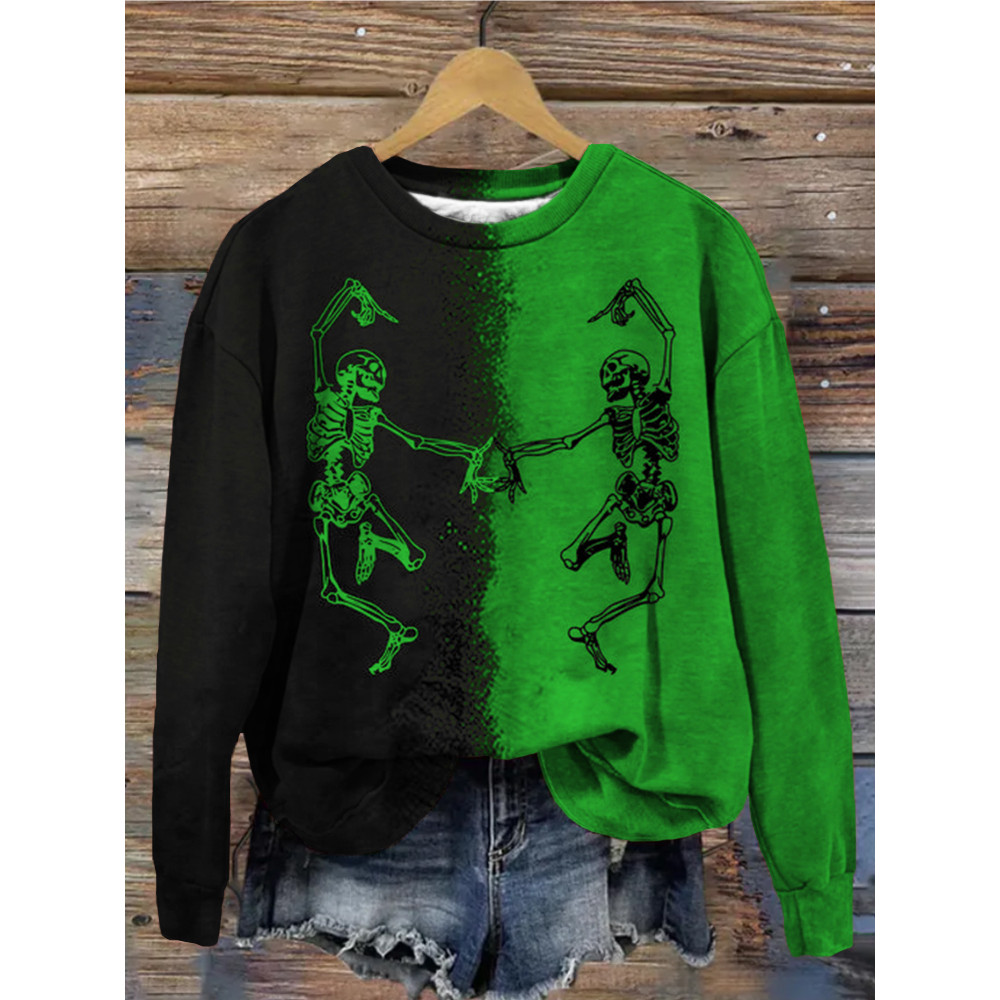 Dancing Skeleton Contrast Color Washed Sweatshirt