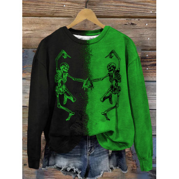 Dancing Skeleton Contrast Color Washed Sweatshirt