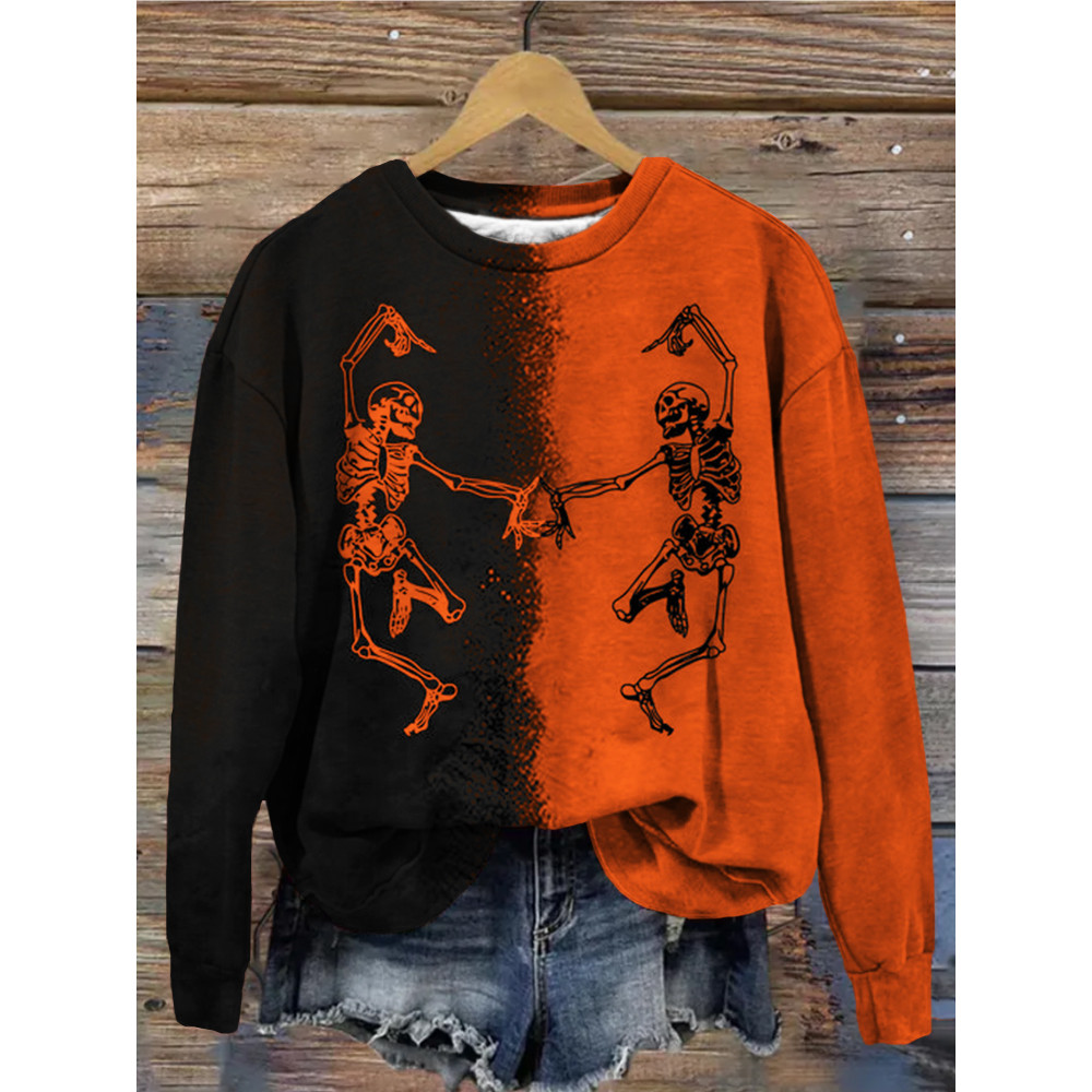 Dancing Skeleton Contrast Color Washed Sweatshirt