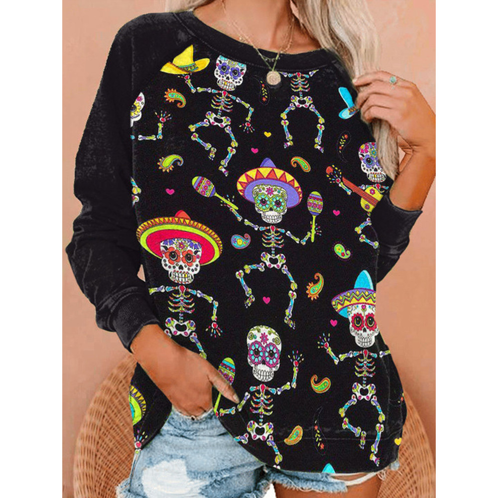 Dancing Skull Print Long Sleeve Sweatshirt