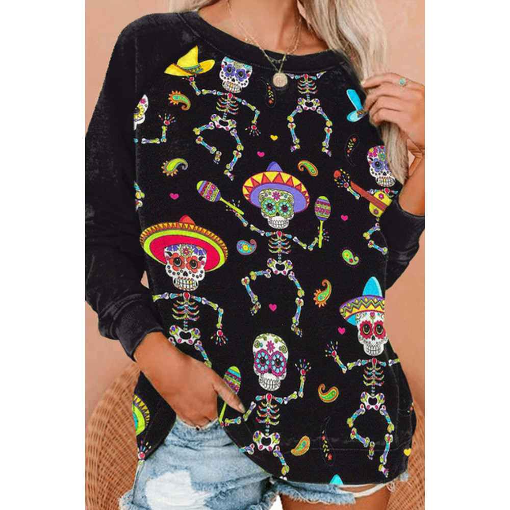 Dancing Skull Print Long Sleeve Sweatshirt