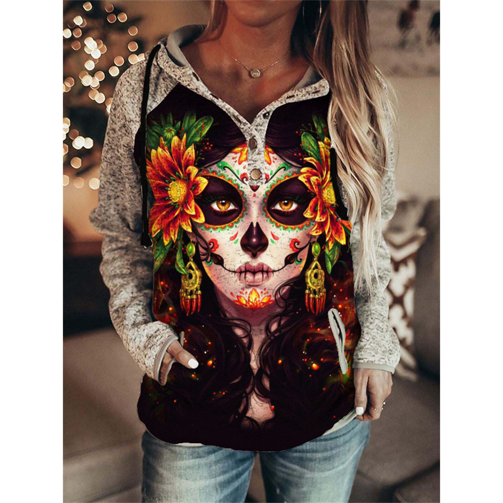 Day Of The Dead Art Button Up Hoodie