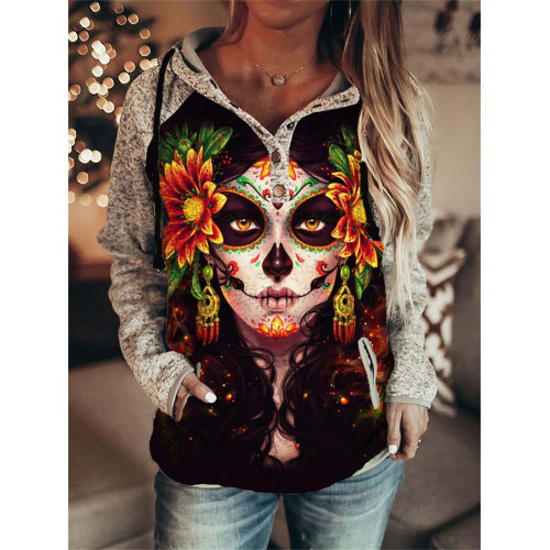 Day Of The Dead Art Button Up Hoodie