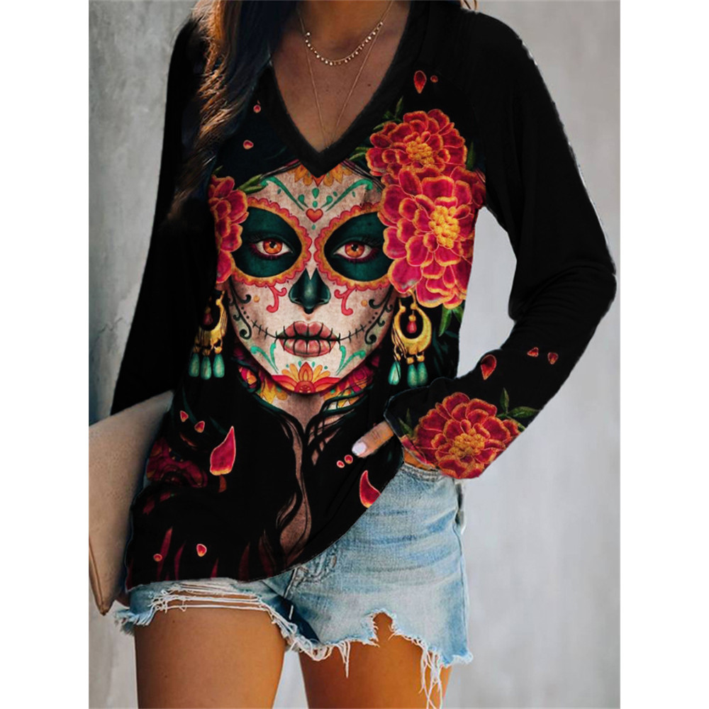 Day Of The Dead Art Floral T Shirt