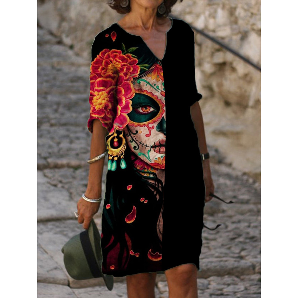 Day Of The Dead Art Graphic Midi Dress