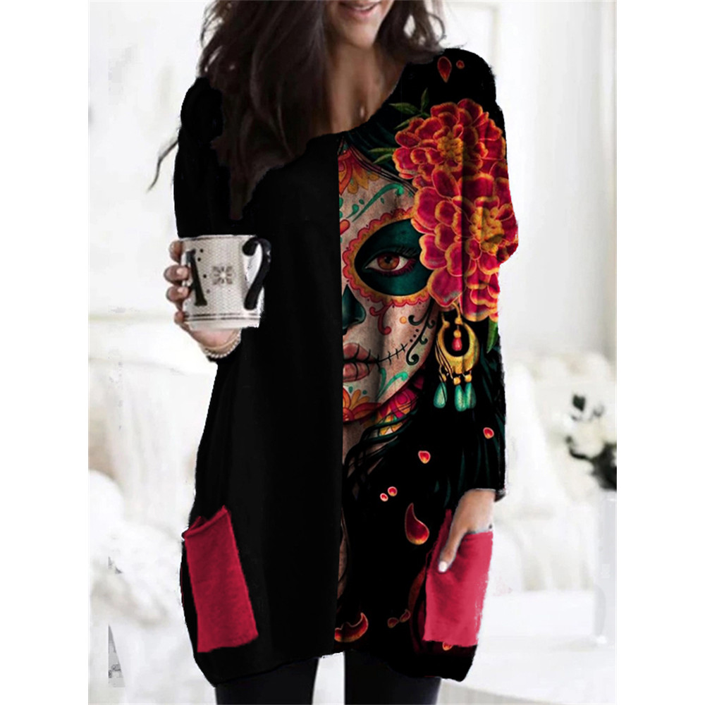 Day Of The Dead Art Patch Pocket Tunic
