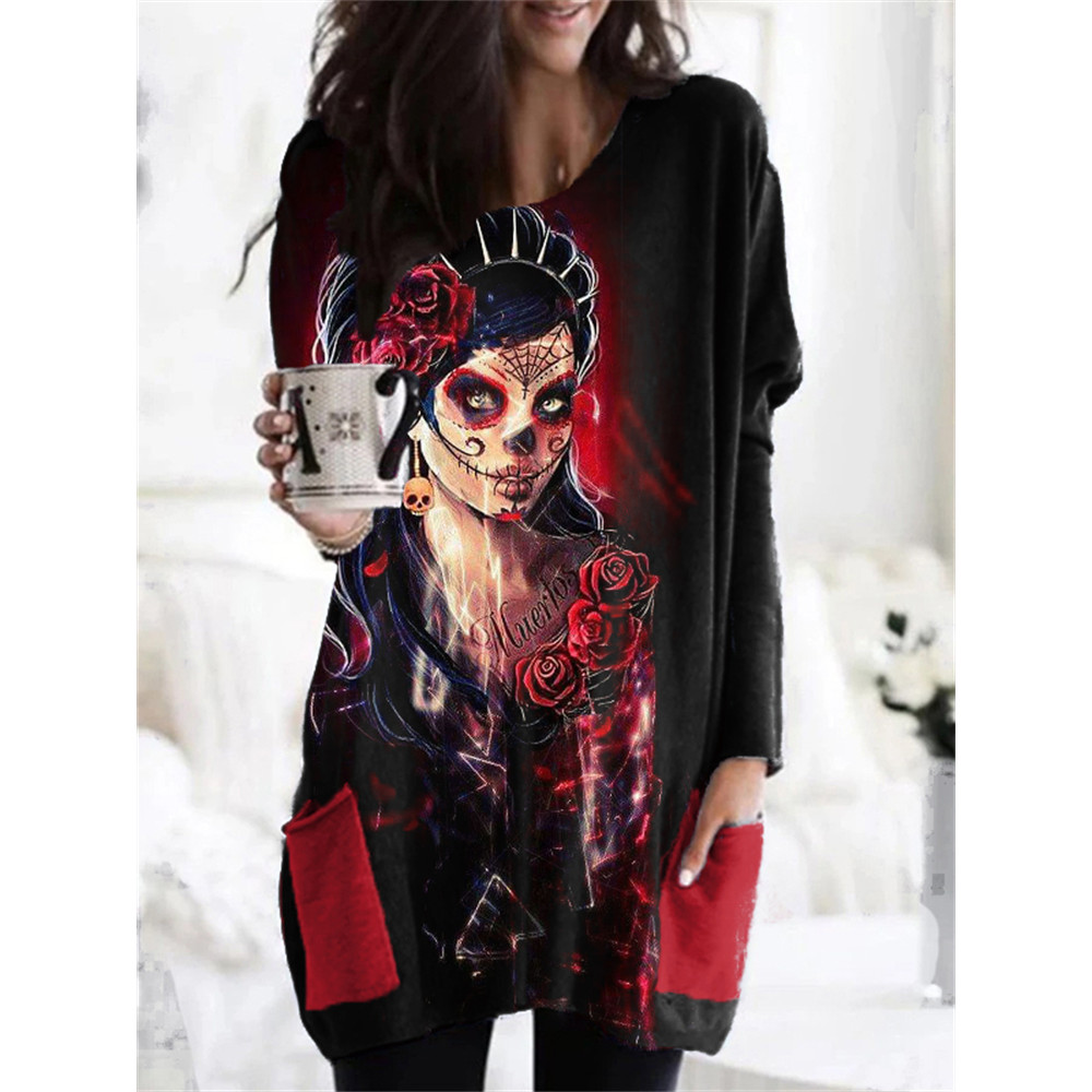 Day Of The Dead Art Patch Pocket Tunic