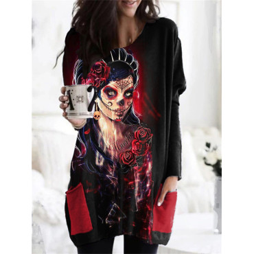 Day Of The Dead Art Patch Pocket Tunic