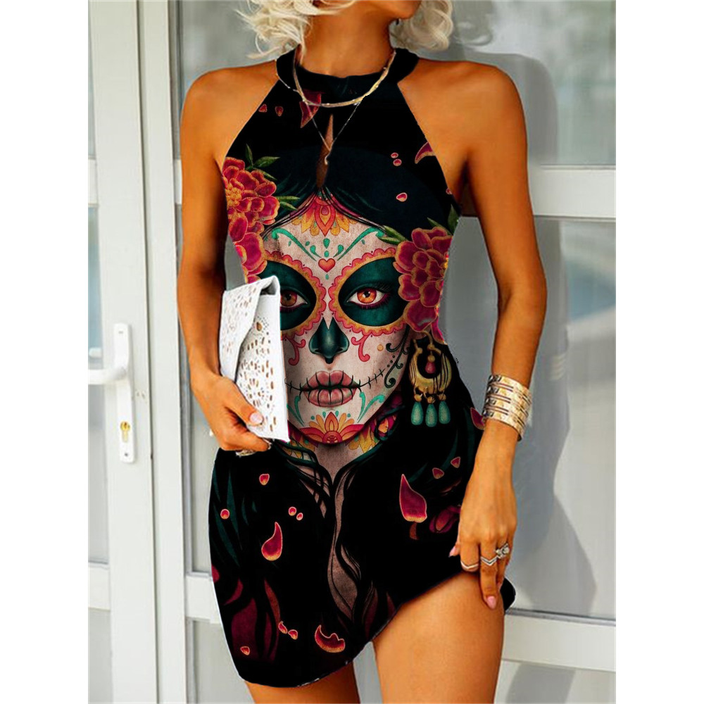 Day Of The Dead Art Slim Fit Mini Dress