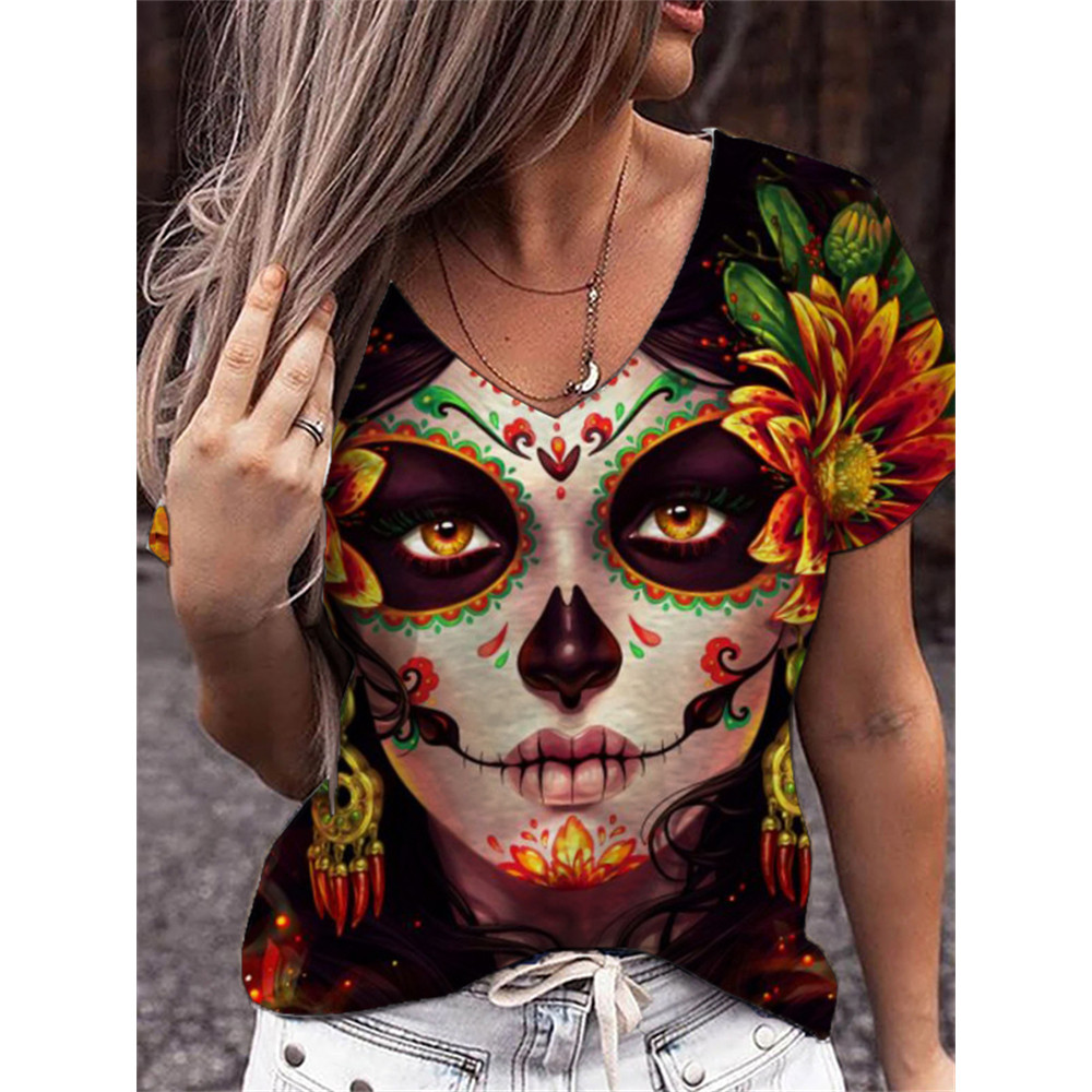 Day Of The Dead Art V Neck T Shirt
