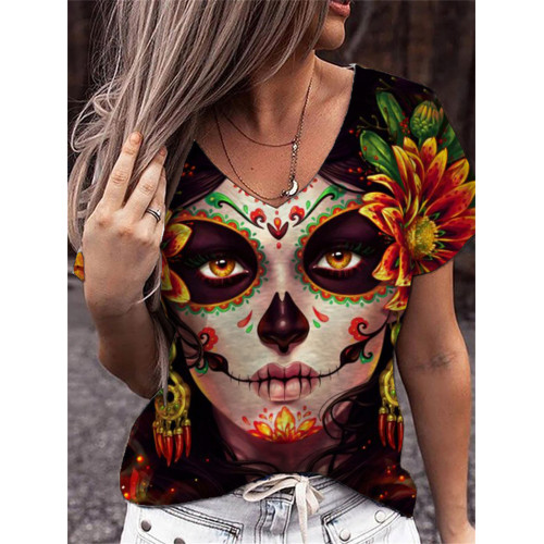 Day Of The Dead Art V Neck T Shirt