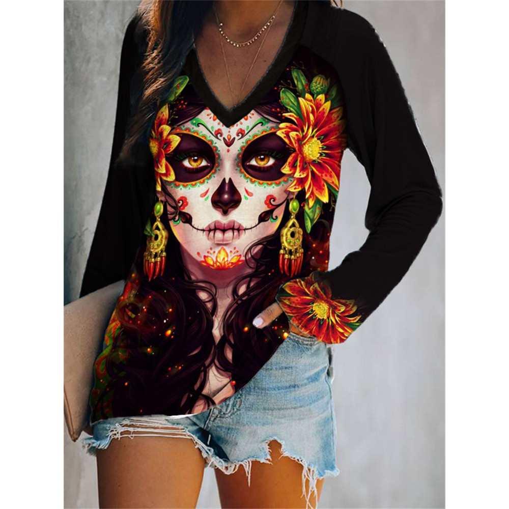 Day Of The Dead Art V Neck T Shirt