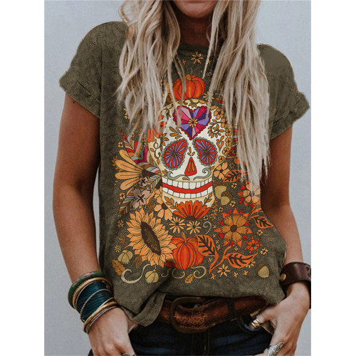 Day Of The Dead Autumn Skull Art T Shirt