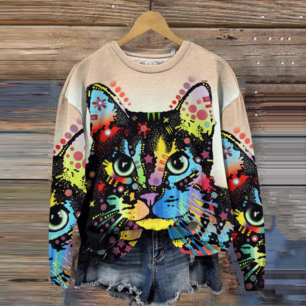 Day Of The Dead Cat Print Long Sleeve Sweatshirt