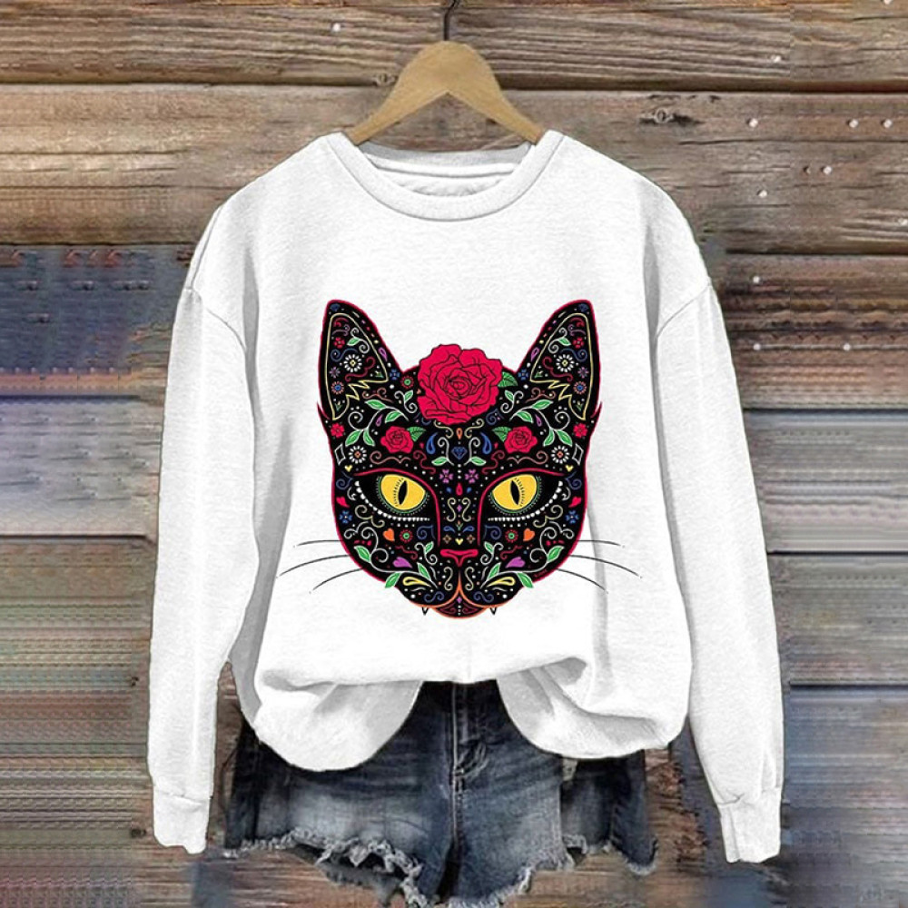 Day Of The Dead Cat Sugar Skull Print Sweatshirt