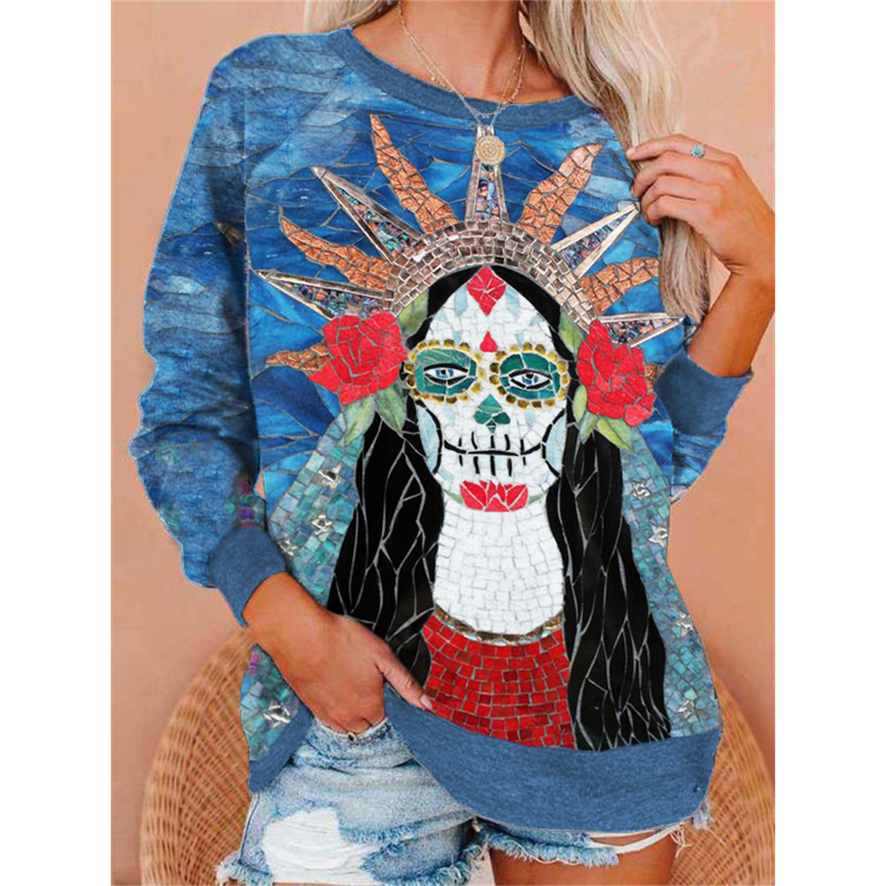 Day Of The Dead Dressed Woman Glass Art Sweatshirt