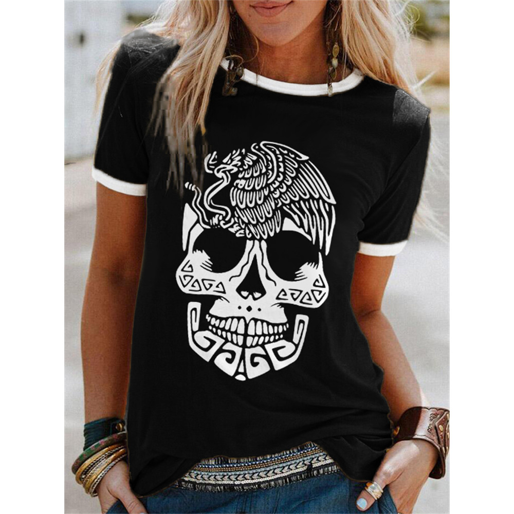 Day Of The Dead Eagle Skull Crew Neck T Shirt