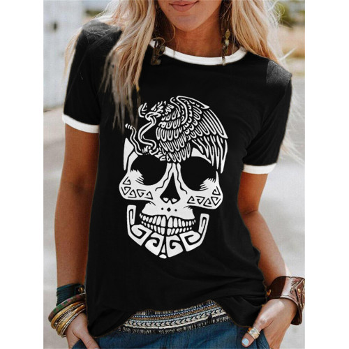 Day Of The Dead Eagle Skull Crew Neck T Shirt