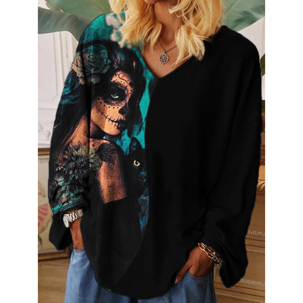 Day Of The Dead Elegant Art Contrast Color Cozy T Shirt